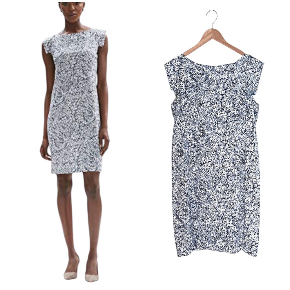 MM LaFleur Indigo White Marble Sarah Short Sleeve Dress 12